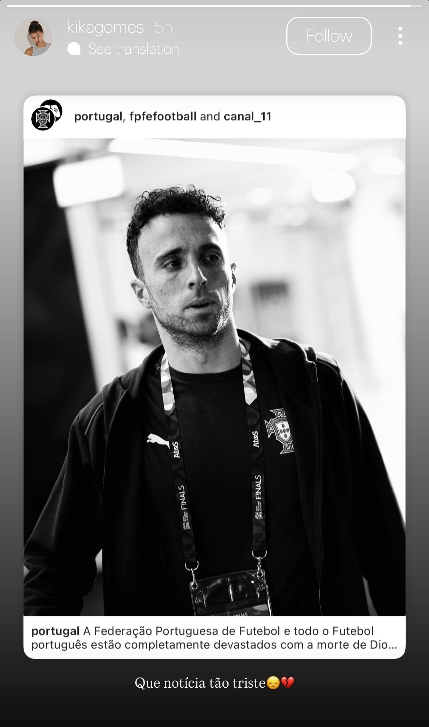 Kika Gomes' story on Diogo Jota's demise - Source: via @kikagomes on Instagram